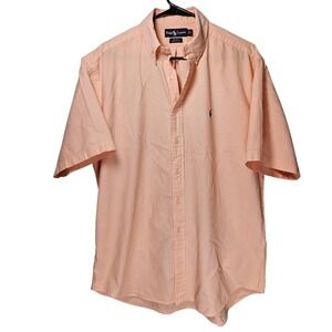 Ralph Lauren Blake Mens Large Orange Seersucker Striped Short Sleeve Shirt L
